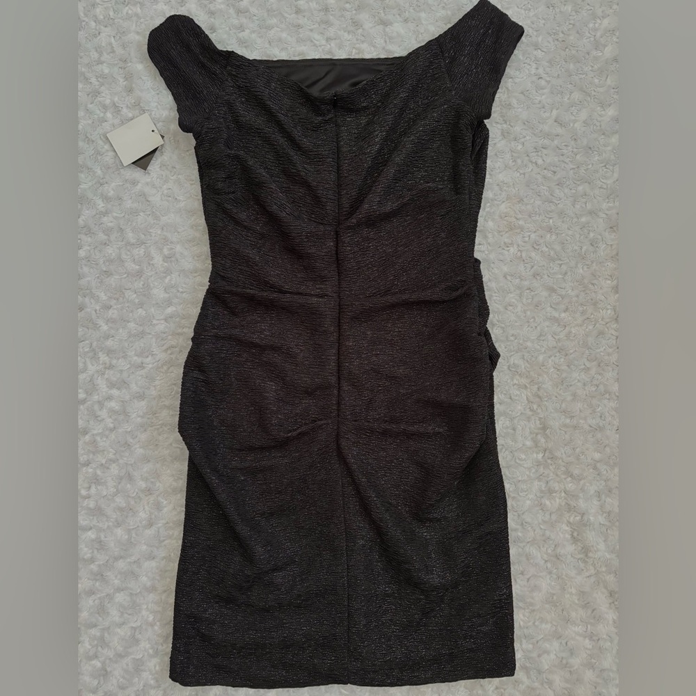 NWT Atelier Danielle Black & Silver Metallic Off Shoulder Sheath Dress | Size 12 - Picture 11 of 14
